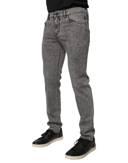 Dolce & Gabbana Gray Logo Plaque Cotton Slim Fit Denim Jeans