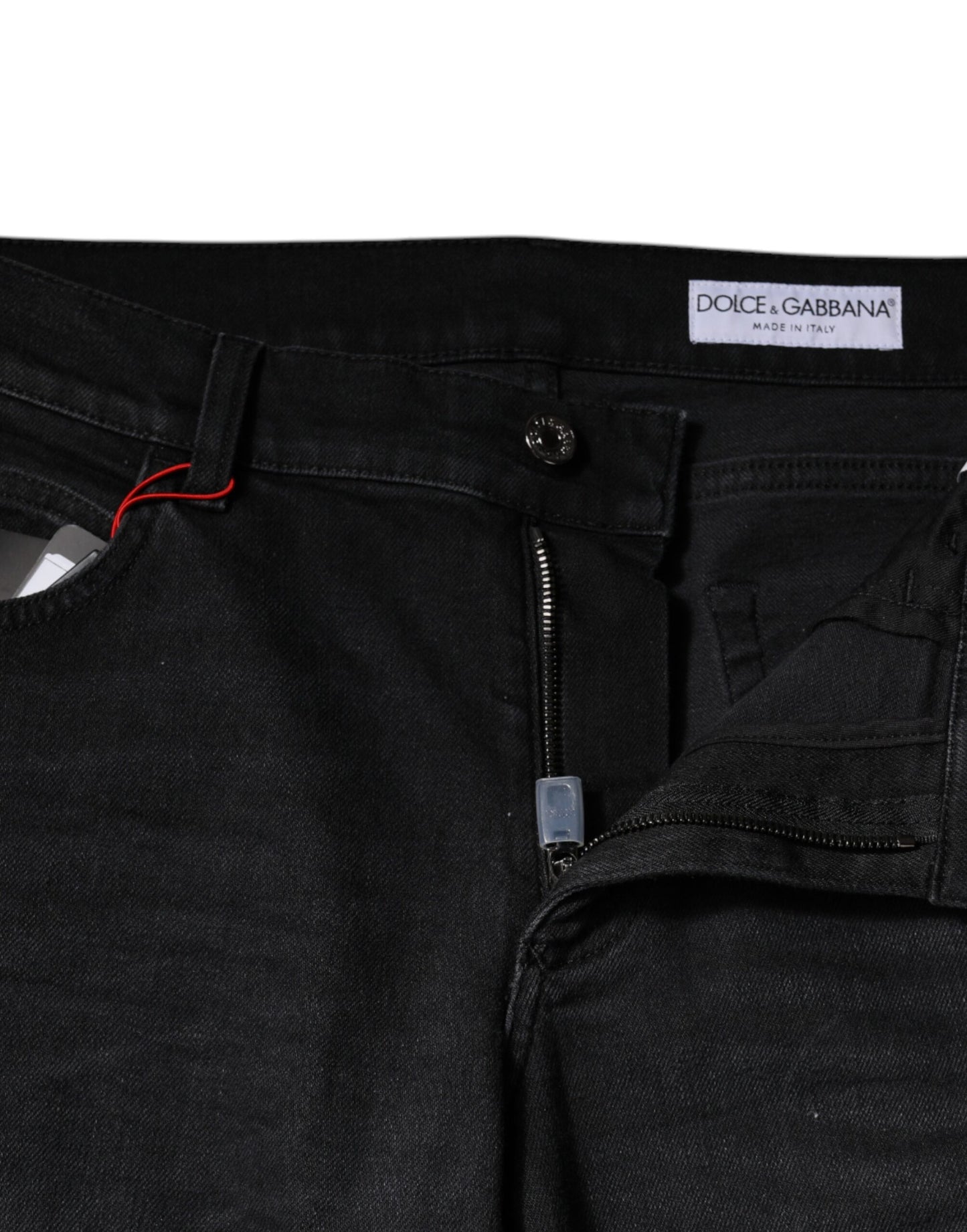 Dolce & Gabbana Black Cotton Logo Plaque Regular Denim Jeans