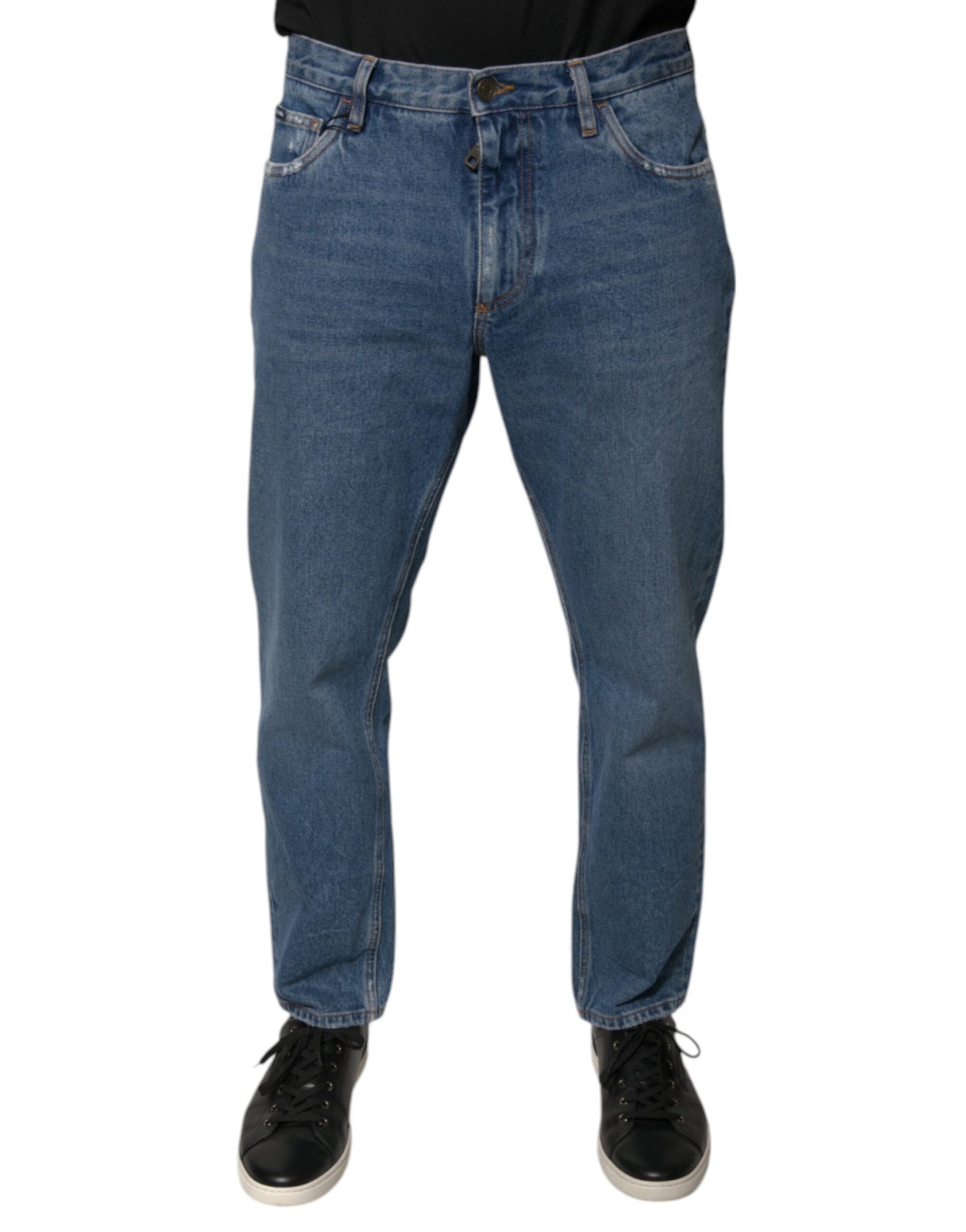 Dolce & Gabbana Blue Cotton Logo Men Loose Denim Jeans