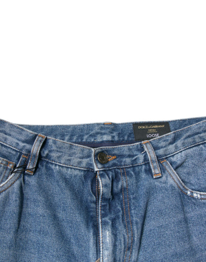 Dolce & Gabbana Blue Cotton Logo Men Loose Denim Jeans