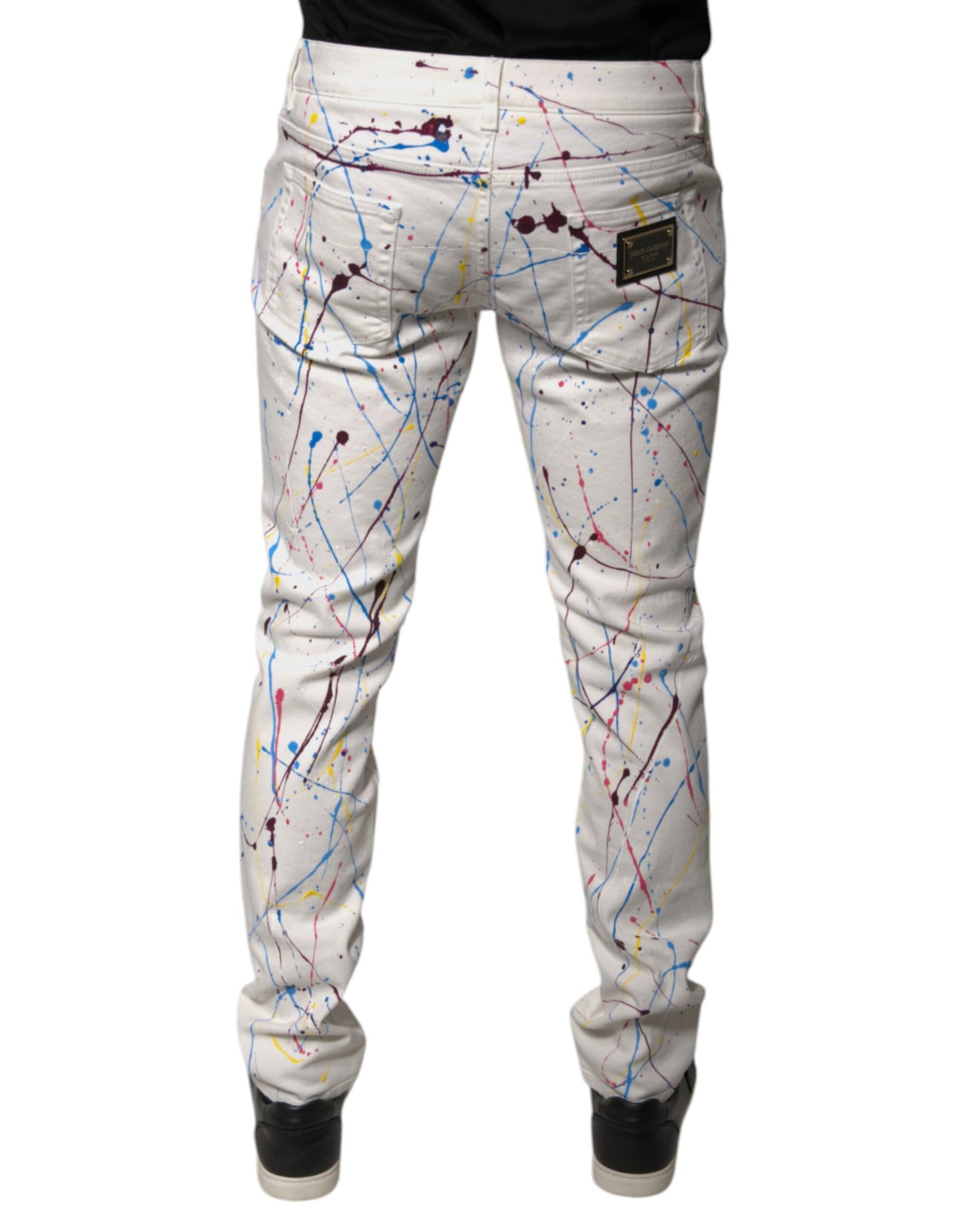 Dolce & Gabbana White Color Splash Print Skinny Denim Jeans