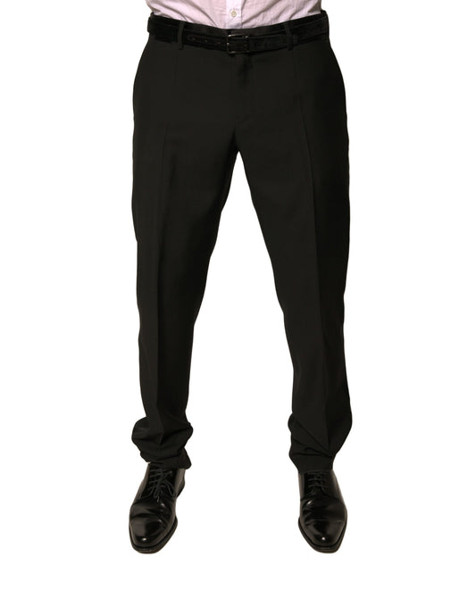 Dolce & Gabbana Black Wool Tapered Formal Dress Pants