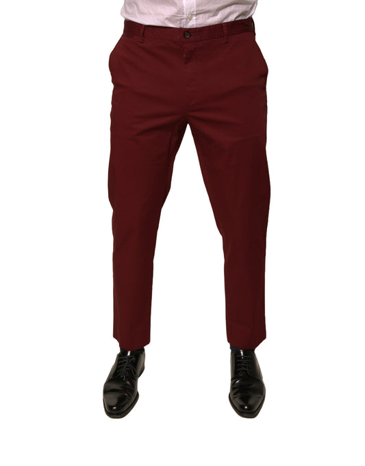 Dolce & Gabbana Maroon Cotton Men Skinny Dress Pants