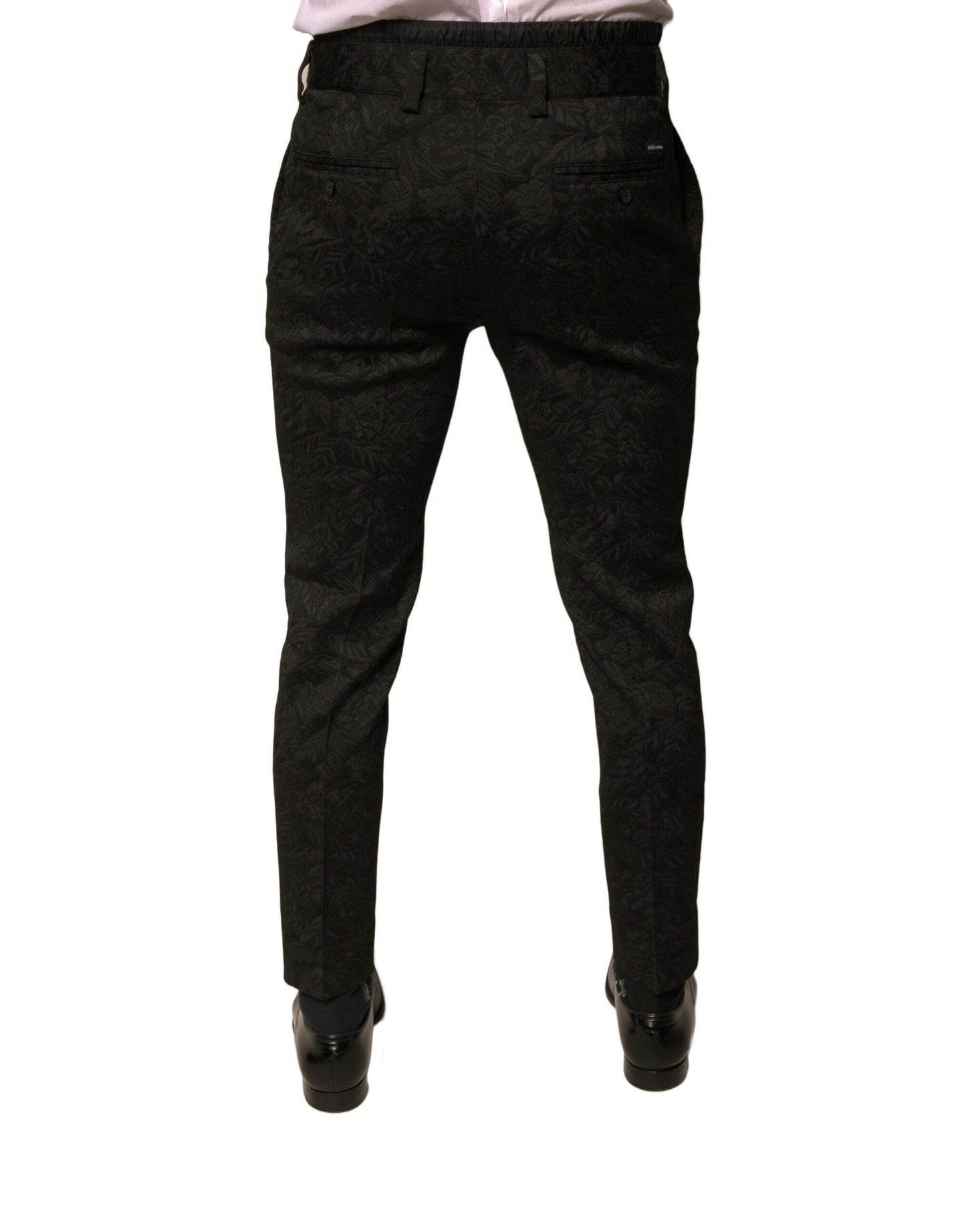 Dolce & Gabbana Black Brocade Polyester Skinny Men Dress Pants