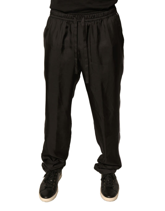 Dolce & Gabbana Black DG Logo Silk Jogger Sweatpants Pants