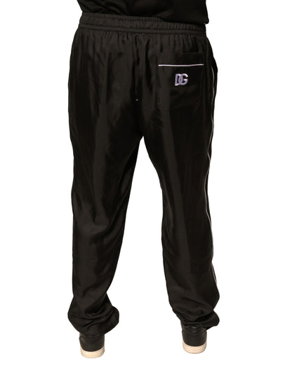 Dolce & Gabbana Black DG Logo Silk Jogger Sweatpants Pants