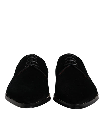 Dolce & Gabbana Black Velvet Cotton Lace Up Derby Shoes