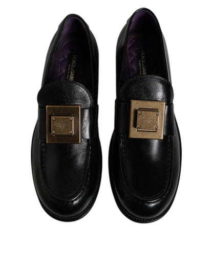 Dolce & Gabbana Black Leather Slip On Formal Mocassin Shoes