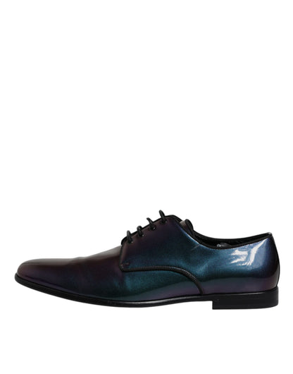 Dolce & Gabbana Multicolor Peacock Patent Leather Derby Men Dress Shoes