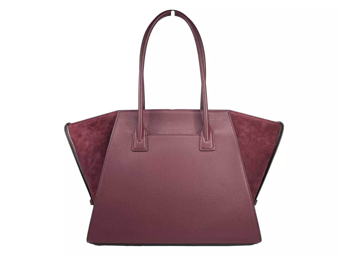 Michael Kors Avril XL Suede Leather Top Zip Satchel Bag Oxblood Red