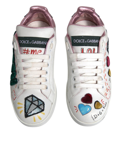 Dolce & Gabbana White Sequined Crystal Low Top Sneakers Shoes