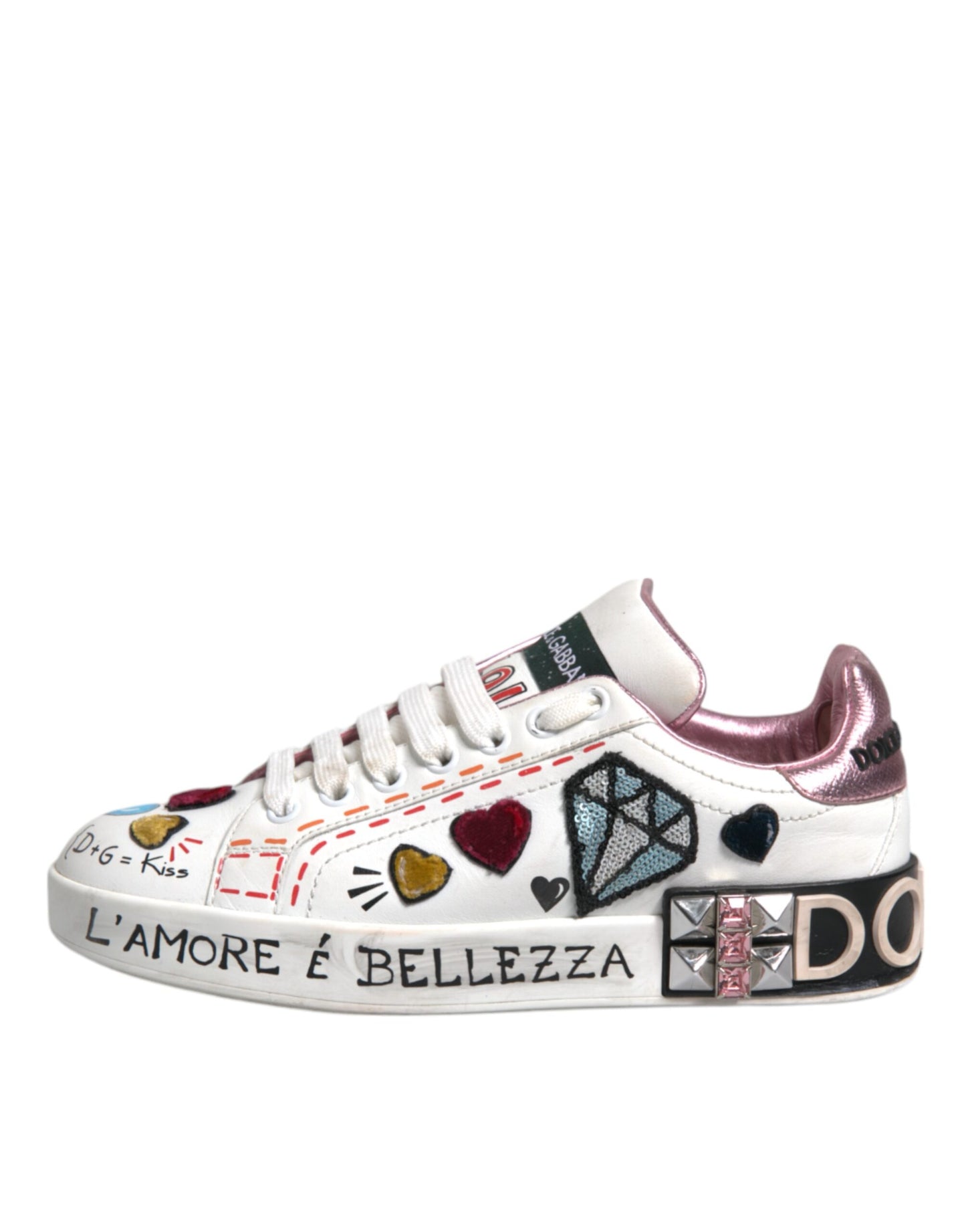 Dolce & Gabbana White Sequined Crystal Low Top Sneakers Shoes