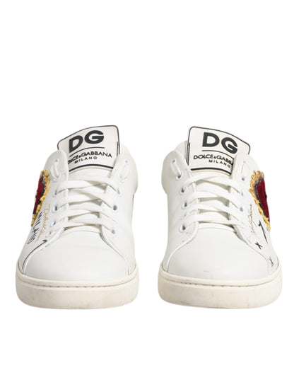 Dolce & Gabbana White Leather Heart Embellished Sneakers Shoes