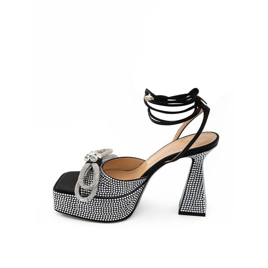 MACH & MACH Black Leather Stiletto Heel Sandals