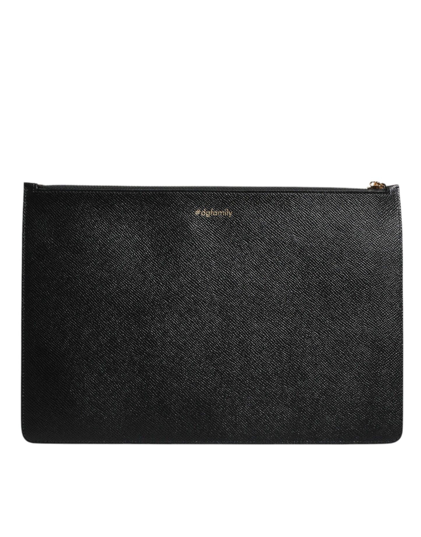 Dolce & Gabbana Black Leather #DGFAMILY Embellished Men Zip Pouch Bag