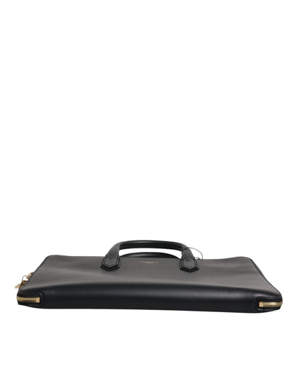 Dolce & Gabbana Black Calfskin Heat Pressed Logo Monreale Briefcase Bag