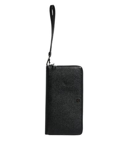 Dolce & Gabbana Black Calfskin Leather Logo Zip Around Continental Wallet