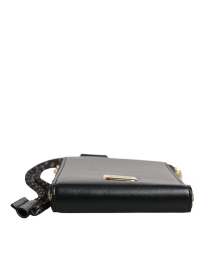 Dolce & Gabbana Black Leather Logo Plaque Neck Strap Card Coin Wallet