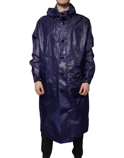 Dolce & Gabbana Dark Blue Cotton Hooded Men Raincoat Jacket