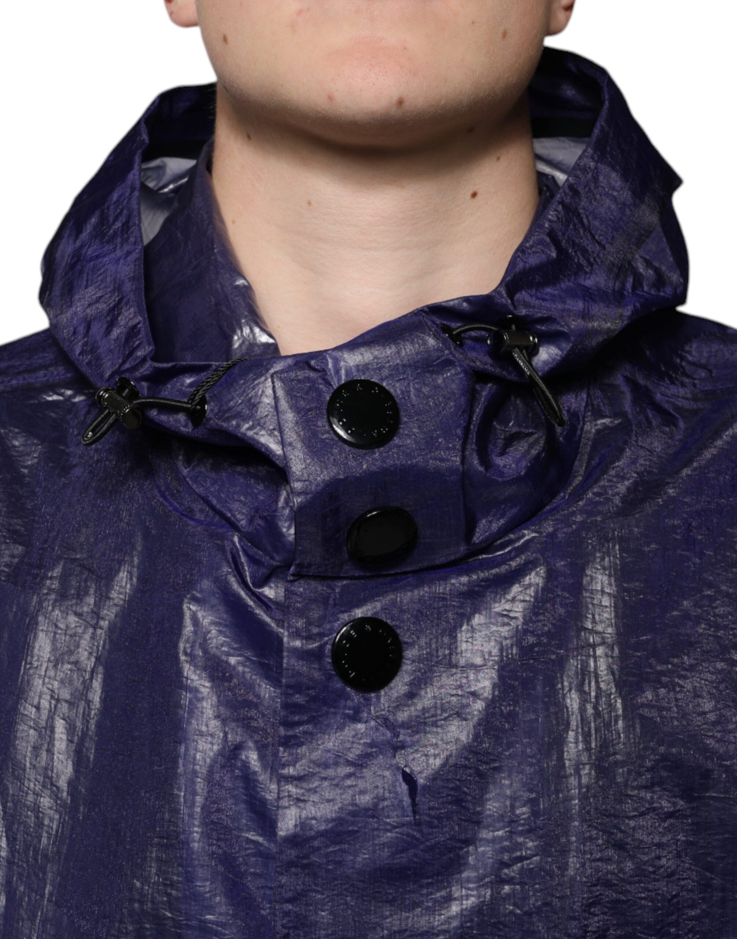 Dolce & Gabbana Dark Blue Cotton Hooded Men Raincoat Jacket