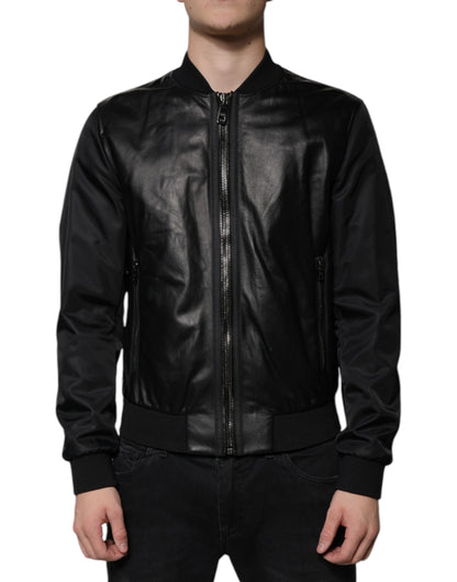 Dolce & Gabbana Black Lambskin Full Zip Biker Blouson Jacket