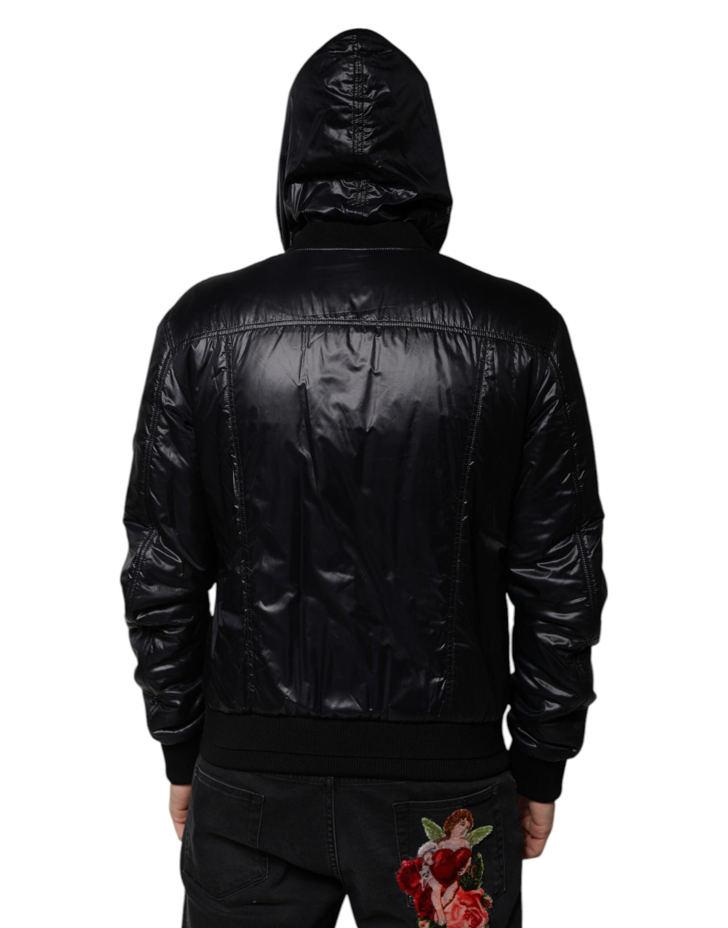 Dolce & Gabbana Black Nylon Hooded Full Zip Blouson Jacket