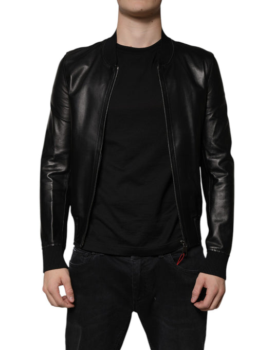 Dolce & Gabbana Black Lambskin Full Zip Biker Blouson Jacket