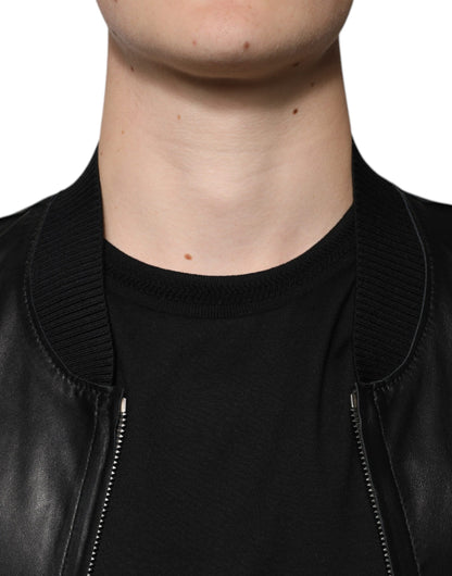 Dolce & Gabbana Black Lambskin Full Zip Biker Blouson Jacket