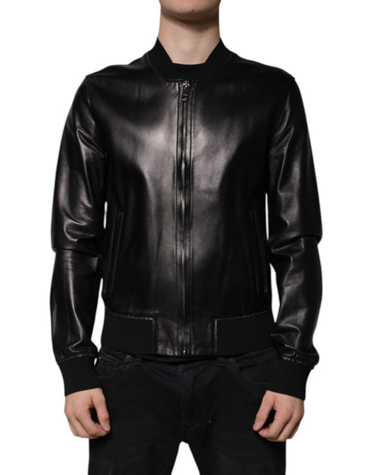 Dolce & Gabbana Black Leather Full Zip Biker Blouson Jacket