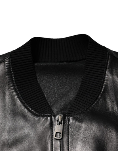 Dolce & Gabbana Black Leather Full Zip Biker Blouson Jacket