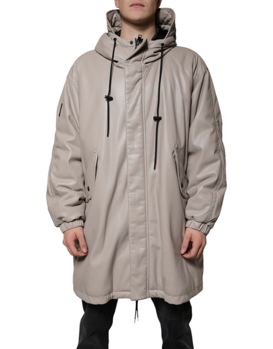 MSGM Beige Full Zip Hooded Long Sleeves Casual Coat Jacket