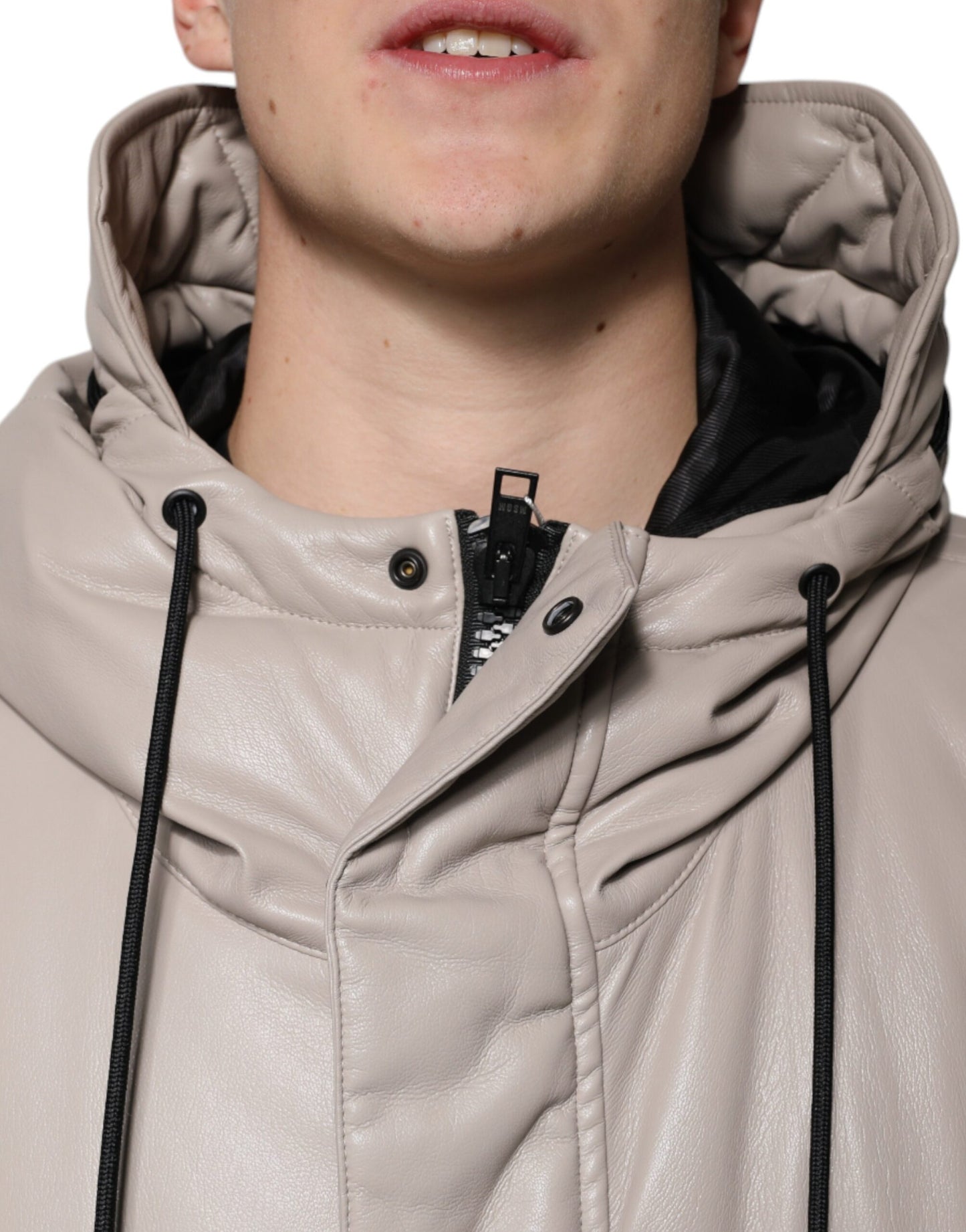 MSGM Beige Full Zip Hooded Long Sleeves Casual Coat Jacket