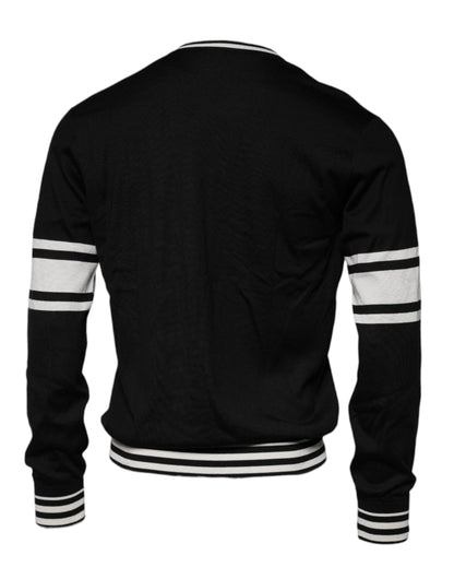 Dolce & Gabbana Black White Guitar Silk Crew Neck Sweater