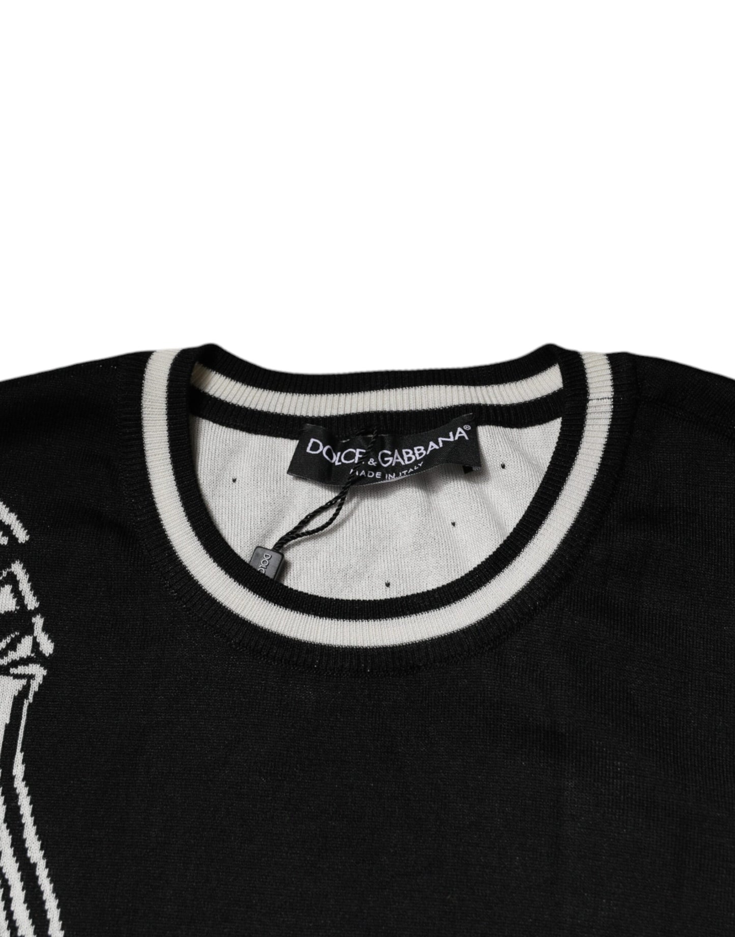 Dolce & Gabbana Black White Guitar Silk Crew Neck Sweater