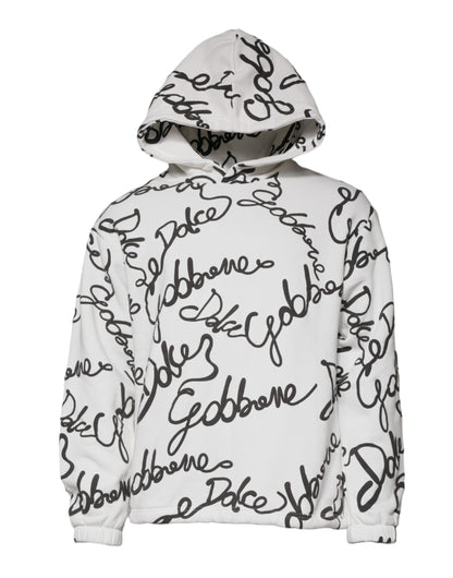 Dolce & Gabbana White Logo Cotton Hooded Sweatshirt Sweater