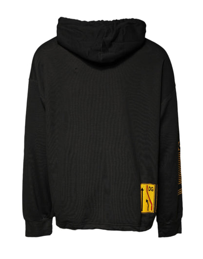 Dolce & Gabbana Black Cotton Hooded DG Shield Pullover Sweater