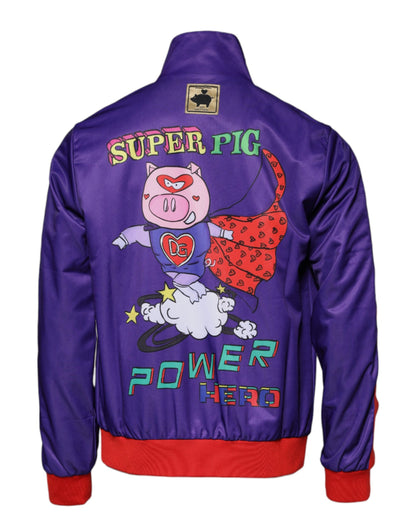 Dolce & Gabbana Purple Year Of The Pig Full Zip Bomber Sweater