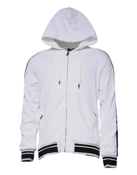 Dolce & Gabbana White Full Zip Hooded Sweatshirt Sweater