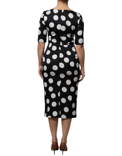 Dolce & Gabbana Black White Silk Polka Dots Sheath Midi Dress