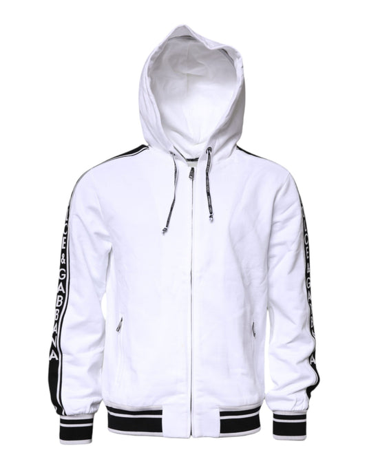 Dolce & Gabbana White Full Zip Hooded Sweatshirt Sweater