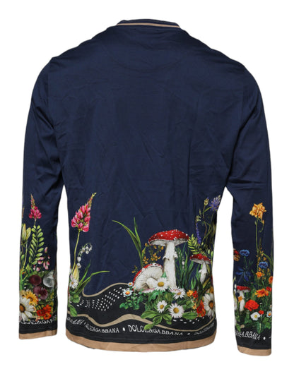 Dolce & Gabbana Blue Floral Logo CrewNeck Pullover Sweater