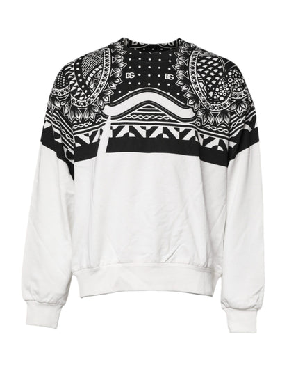 Dolce & Gabbana White Black Print Cotton Sweatshirt Sweater