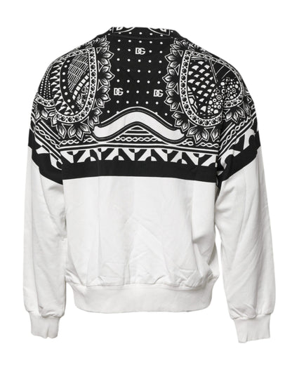 Dolce & Gabbana White Black Print Cotton Sweatshirt Sweater