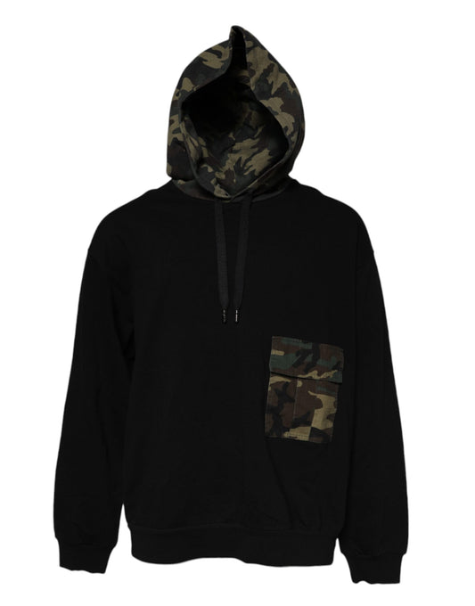 Dolce & Gabbana Black Camouflage Hooded Sweatshirt Sweater