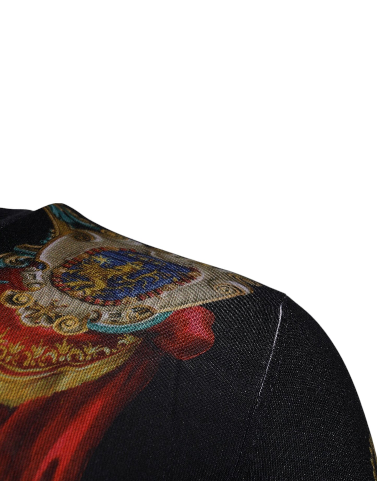 Dolce & Gabbana Black Heraldic DG Silk Round Neck Pullover Sweater