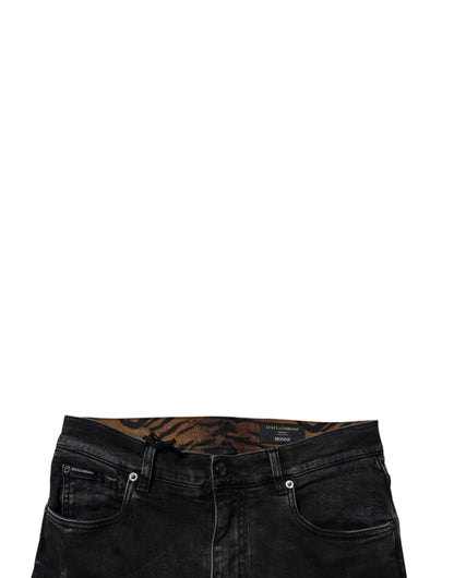 Dolce & Gabbana Black Tattered Cotton Skinny Men Denim Jeans