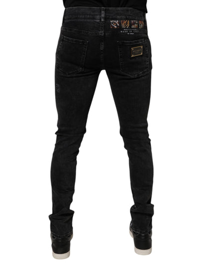 Dolce & Gabbana Black Tattered Cotton Skinny Men Denim Jeans