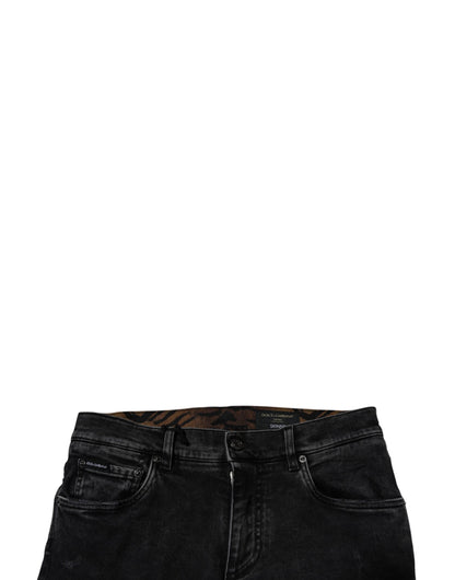 Dolce & Gabbana Black Tattered Cotton Skinny Men Denim Jeans