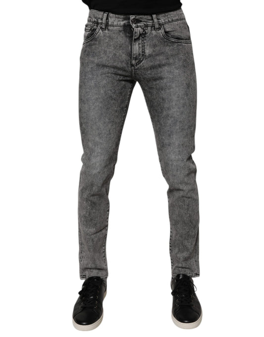 Dolce & Gabbana Dark Gray Washed Cotton Slim Fit Denim Jeans