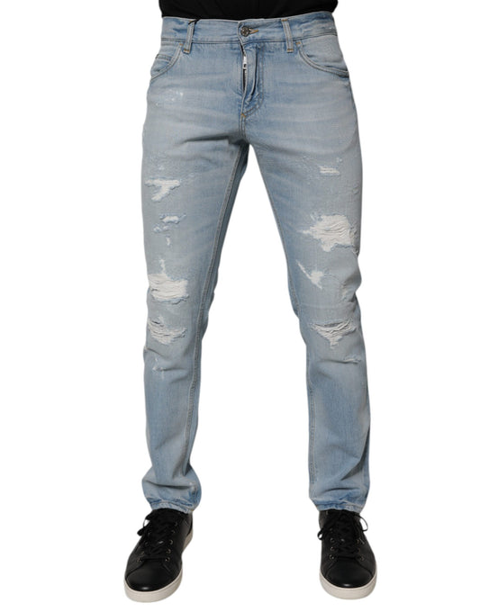 Dolce & Gabbana Light Blue Tattered Logo Skinny Denim Jeans